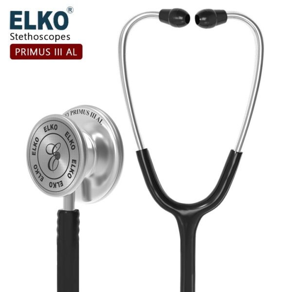 ELKO EL-160 Primus III AL Aluminum Head Stethoscope For Doctors and Medical Students | Double Sided Chest Piece For Adult & Pediatric Patients | U-Shaped PVC Tubing | Soft Sealing Ear Knobs