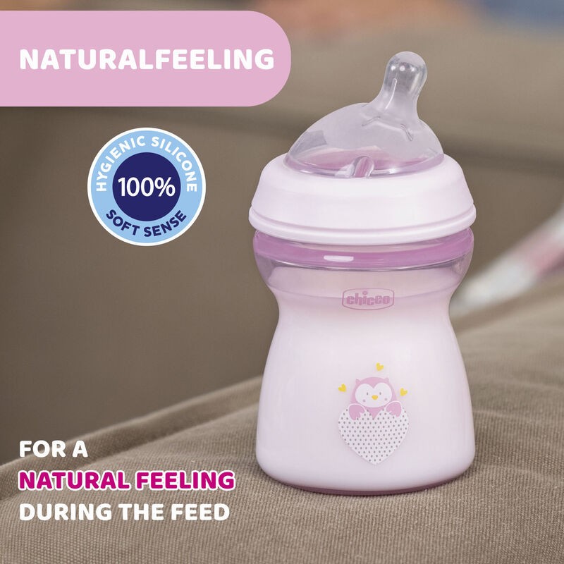 Natural Feeling Feeding Bottle (250ml, Slow) (Pink)