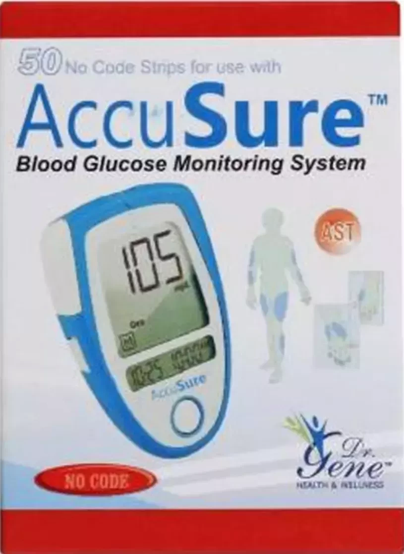 Accusure Blue Blood Glucose Meter Strips - 50 Strips