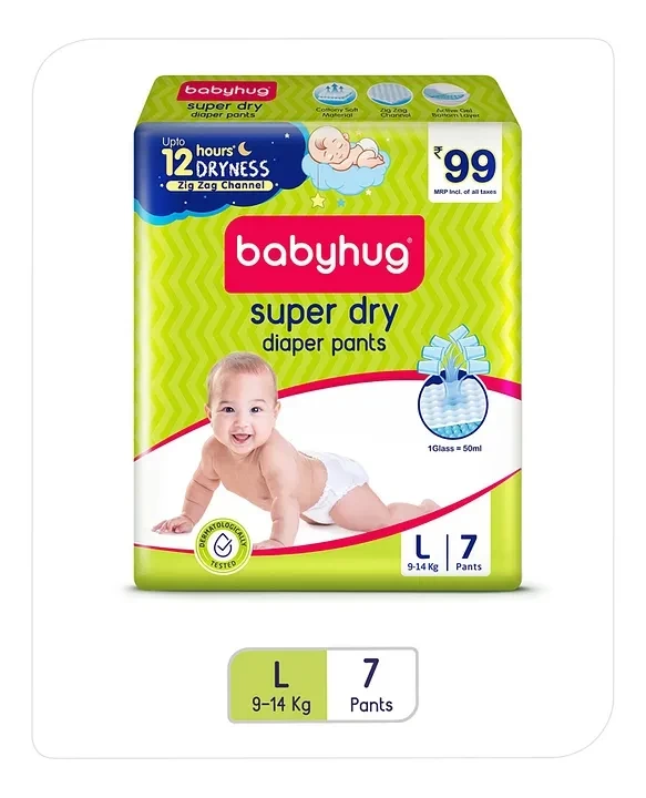 Babyhug Super Dry Pant Style Diaper Large (L) Size – 7 Piec