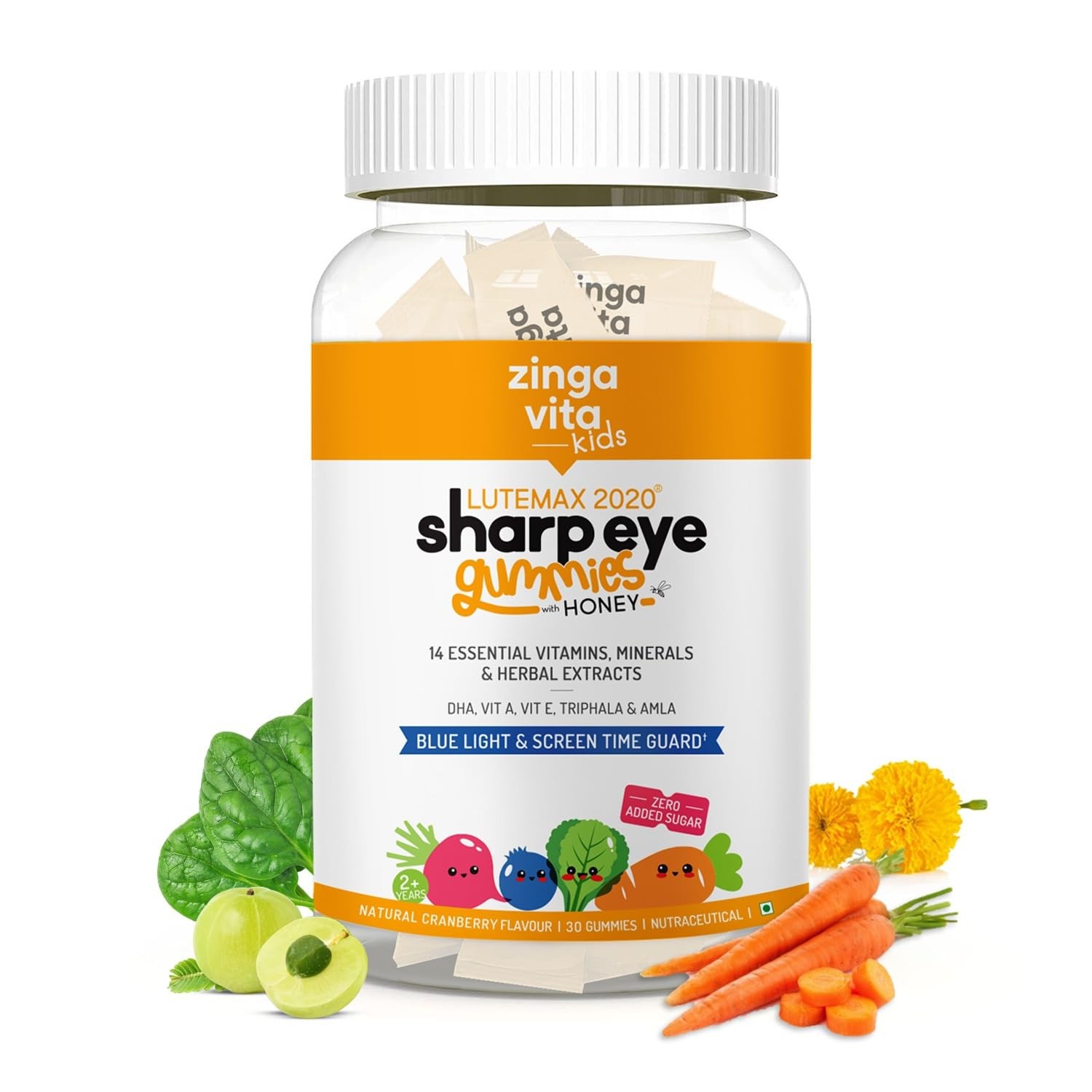 Zingavita Sharp Eye Gummies with Honey for Kids (2+ years) Cranberry