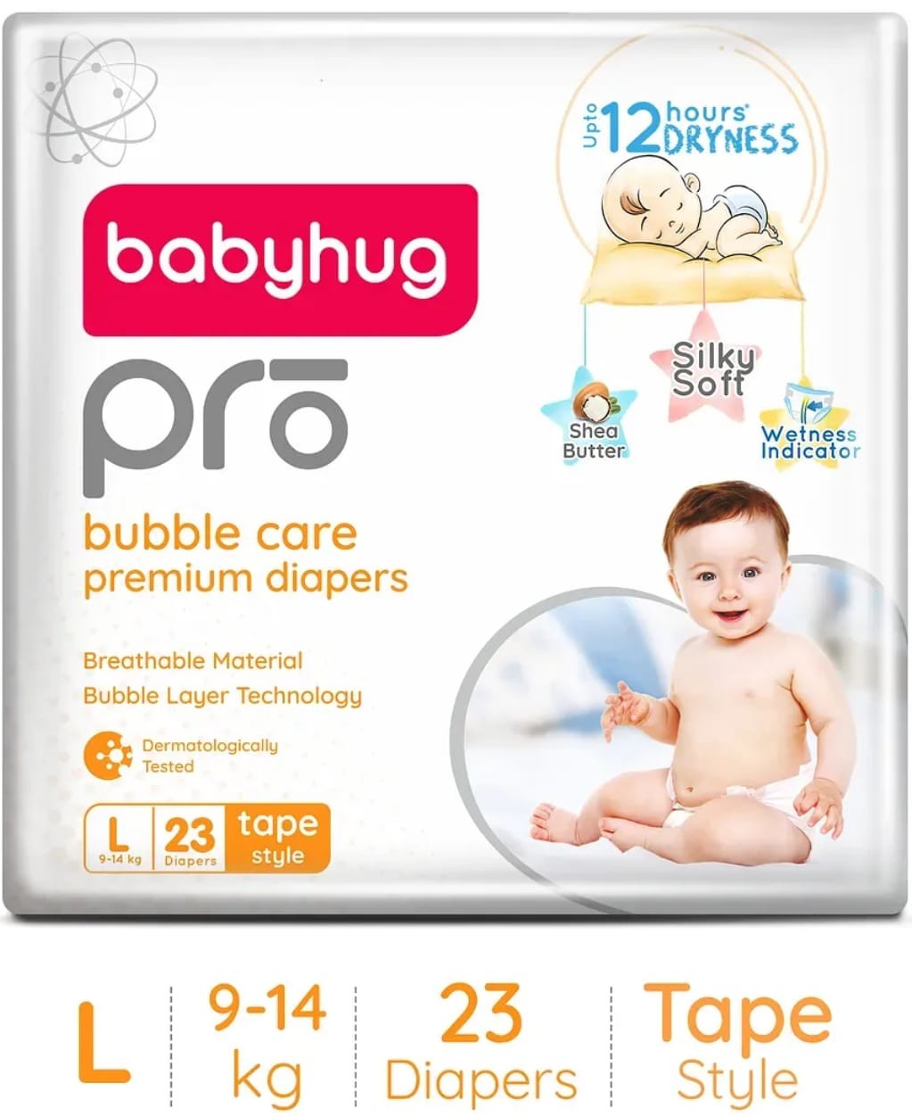 Babyhug Pro Bubble Care Premium Tape Style Diaper Large (L) Size - 23 Pieces