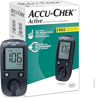 Accu-Chek 10 स्ट्रिप्स, 10 लैंसेट और एक लांसिंग डिवाइस की शीशी के साथ सक्रिय रक्त ग्लूकोज ग्लूकोमीटर किट मुफ्त