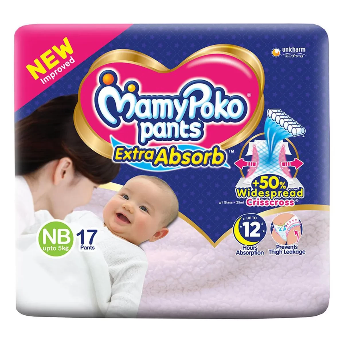 MamyPoko Extra Absorb Diaper Pants New Born, 17 Count